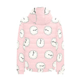 Clock pattern pink blackground Men's Padded Hooded Jacket