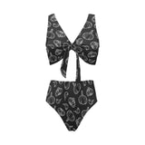 Garlic pattern black background Chest Bowknot High Waisted Bikini Swimsuit