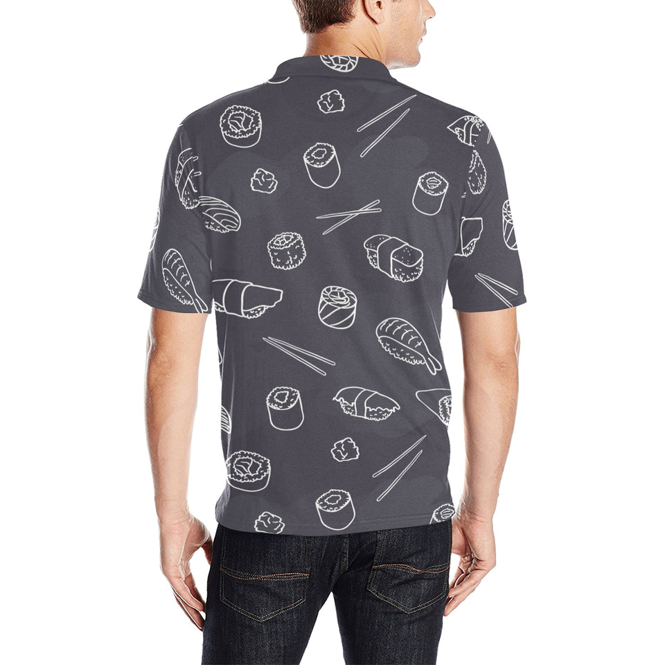 sushi pattern black background Men's All Over Print Polo Shirt
