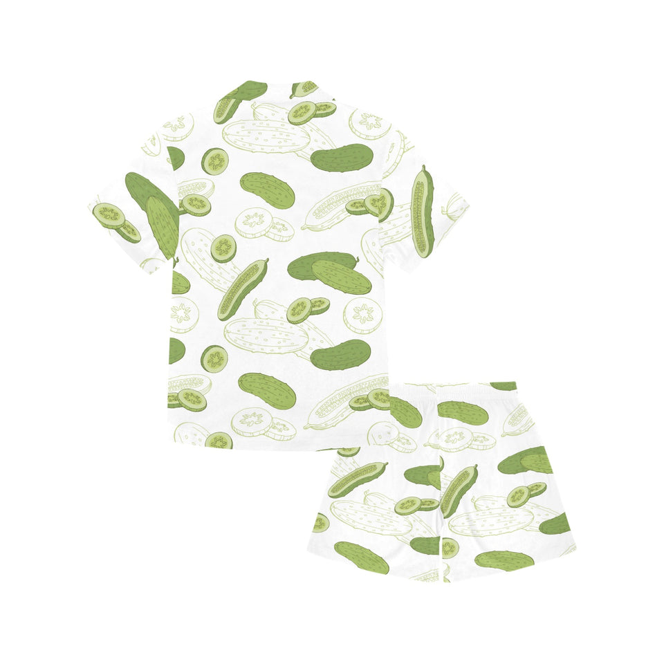 Cucumber sketch pattern Kids' Boys' Girls' V-Neck Short Pajama Set