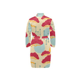 Red Bonsai gray sun japanese pattern Men's Long Sleeve Belted Night Robe