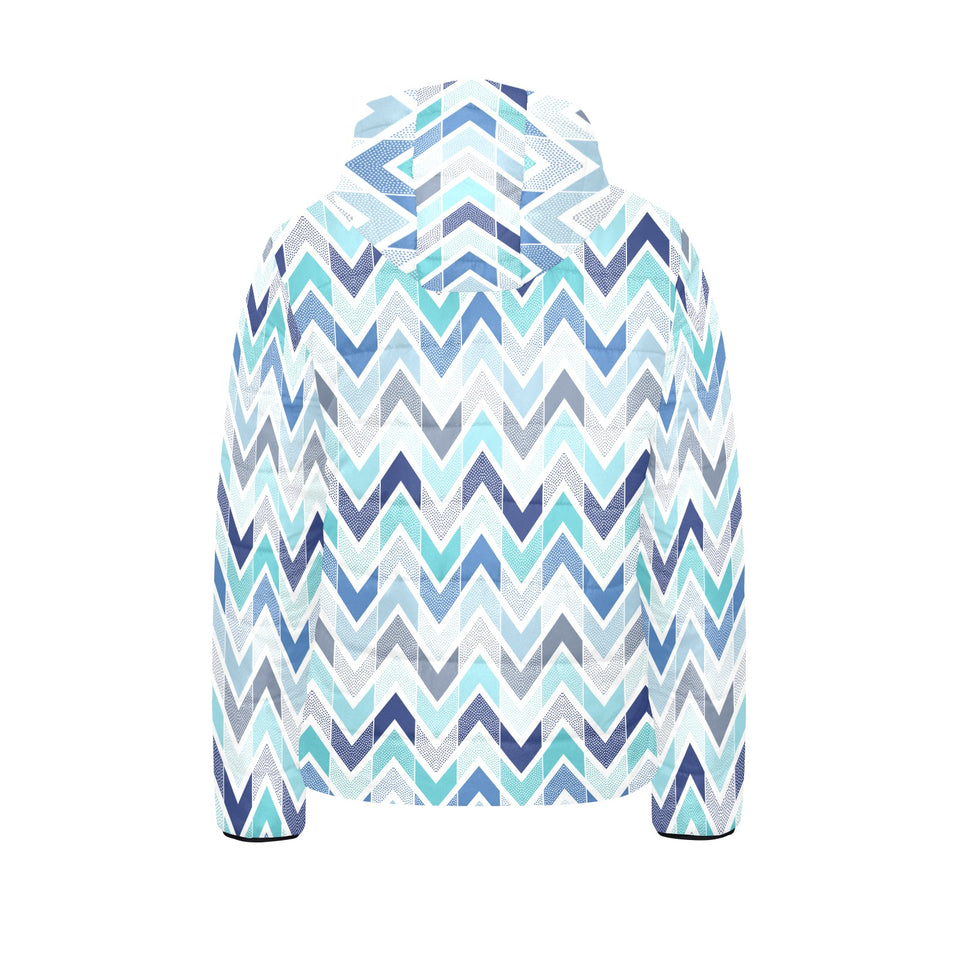 zigzag chevron blue pattern Kids' Boys' Girls' Padded Hooded Jacket