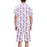 Purple seahorse blue coral pattern Men's V-Neck Short Pajama Set