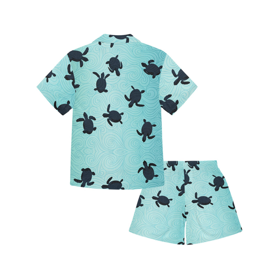 Sea turtle with blue ocean backgroud Kids' Boys' Girls' V-Neck Short Pajama Set