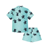 Sea turtle with blue ocean backgroud Kids' Boys' Girls' V-Neck Short Pajama Set