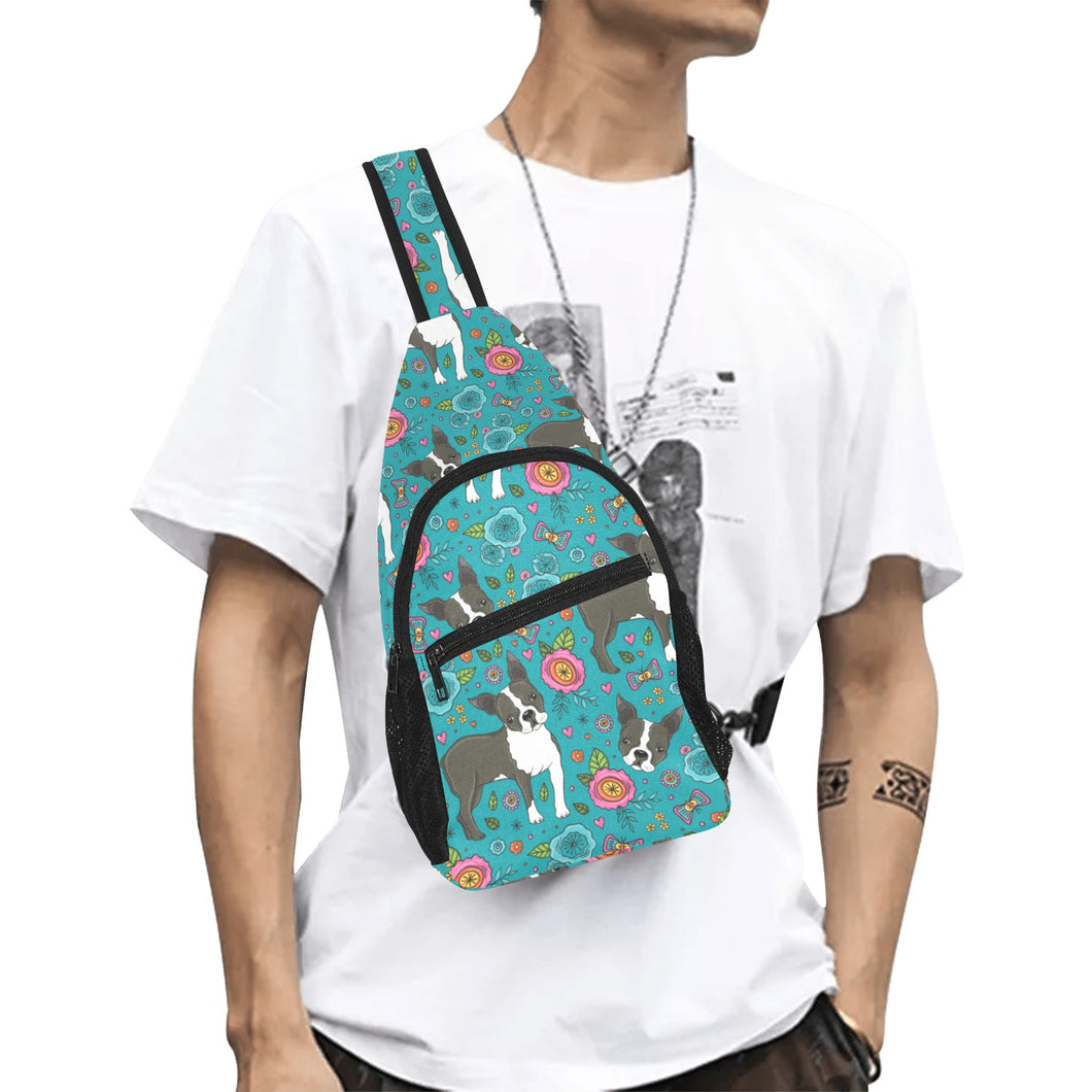 Boston terrier beautiful flower pattern All Over Print Chest Bag