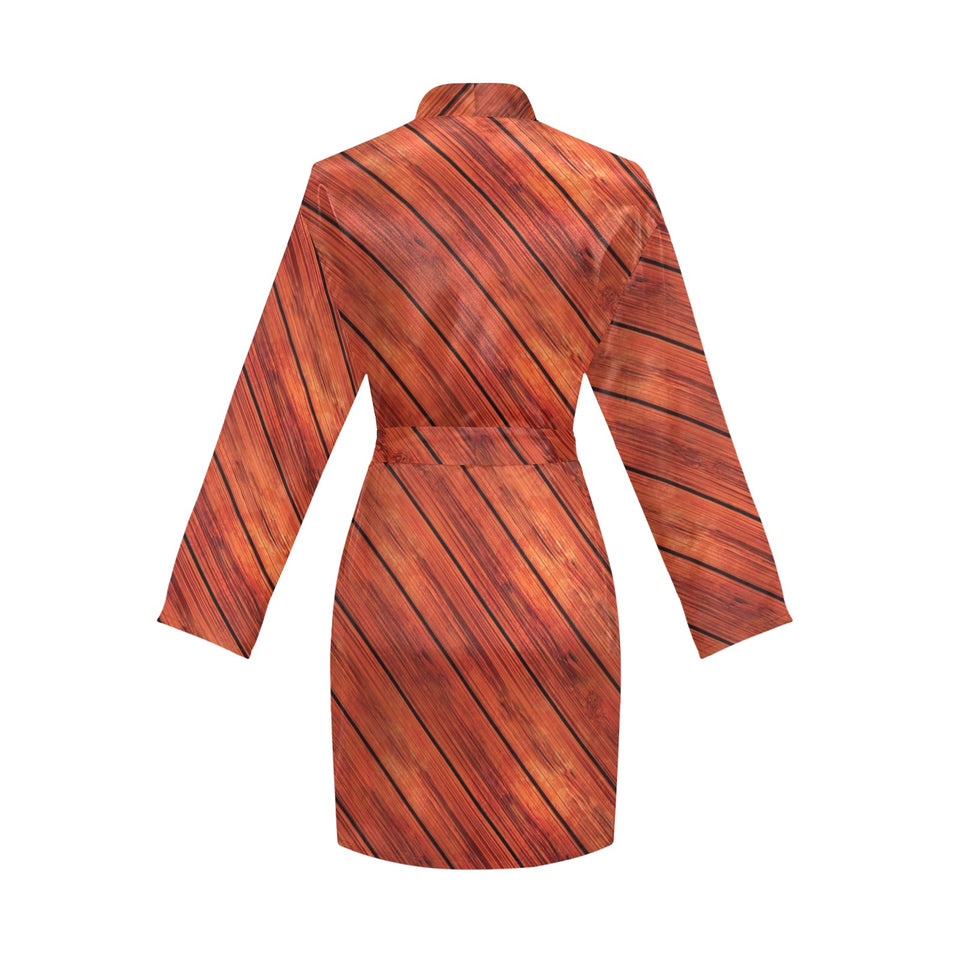 Wood Printed Pattern Print Design 03 Women's Long Sleeve Belted Night Robe