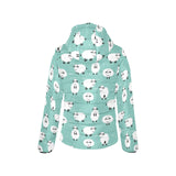 Cute sheep green background Women's Padded Hooded Jacket