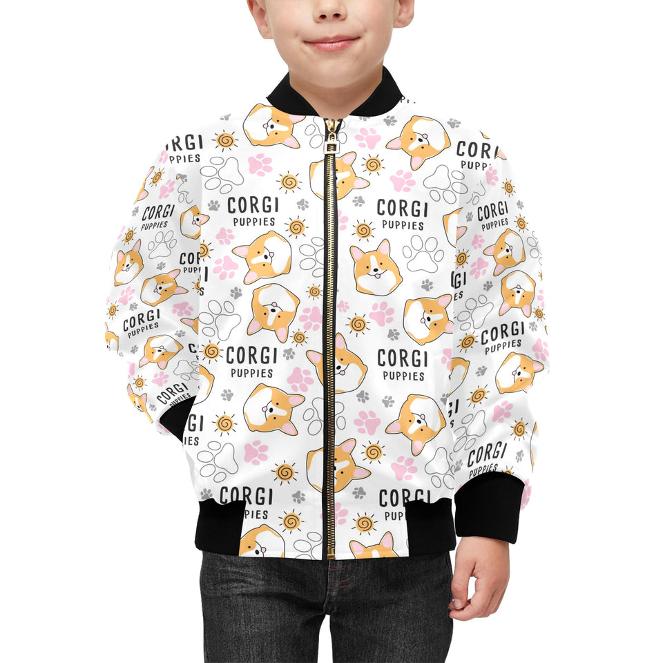 Corgi Dog Pattern Kids' Boys' Girls' Bomber Jacket