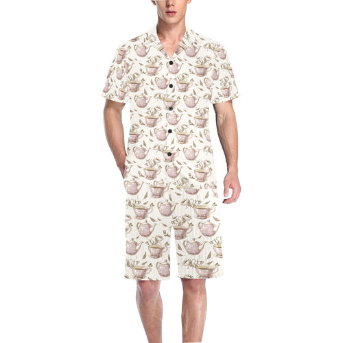 Tea pots Pattern Print Design 03 Men's V-Neck Short Pajama Set