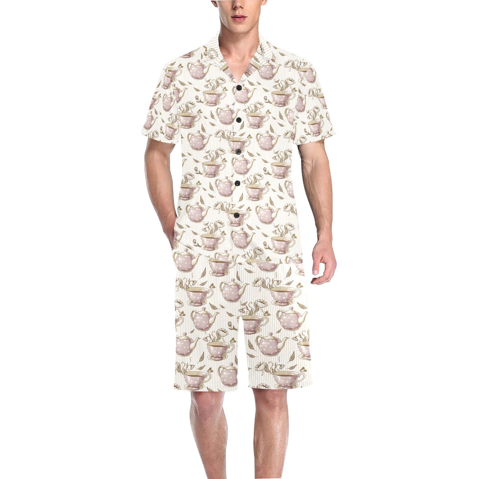 Tea pots Pattern Print Design 03 Men's V-Neck Short Pajama Set