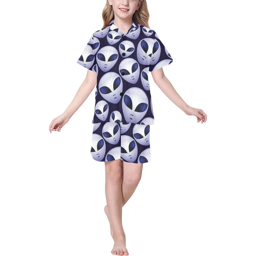 Alien Pattern Print Design 01 Kids' Boys' Girls' V-Neck Short Pajama Set