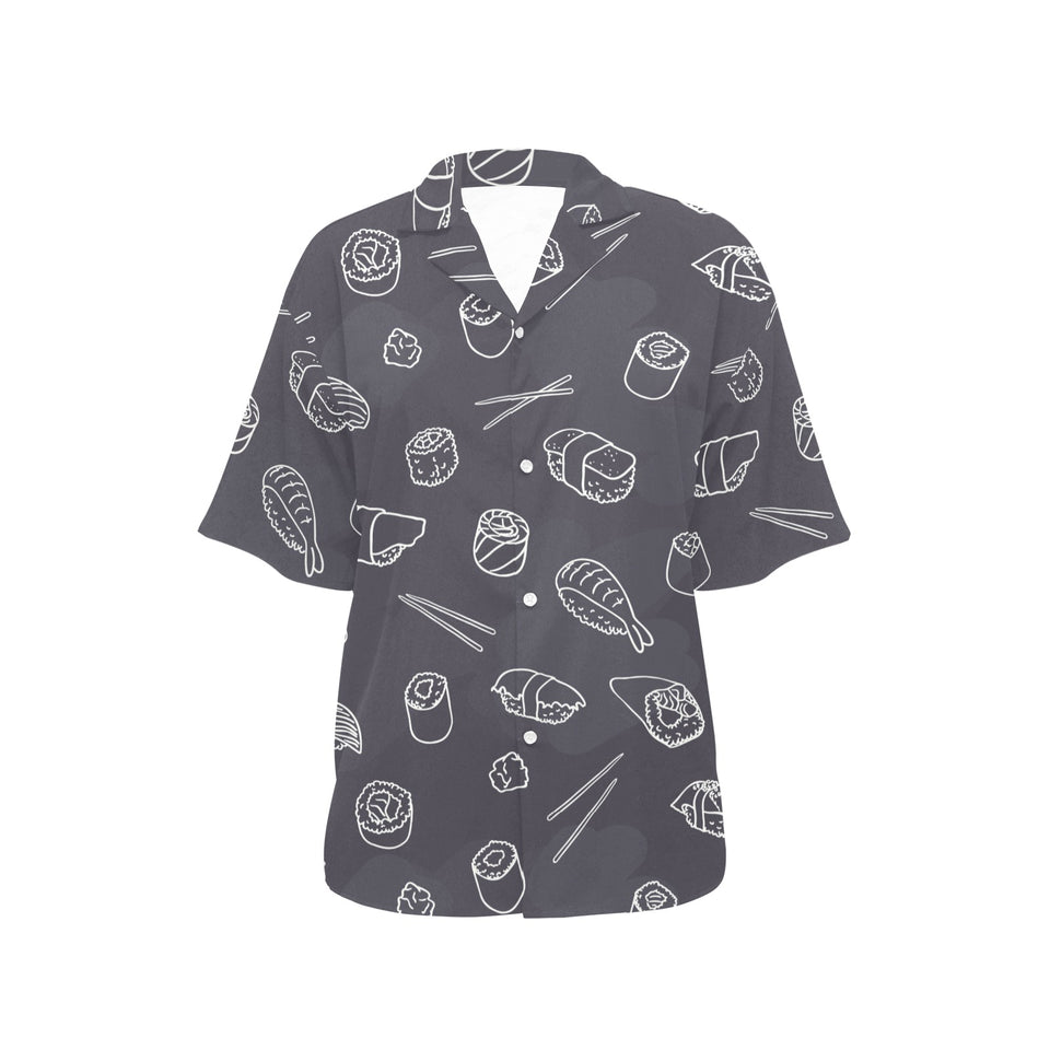 sushi pattern black background Women's All Over Print Hawaiian Shirt