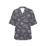 sushi pattern black background Women's All Over Print Hawaiian Shirt