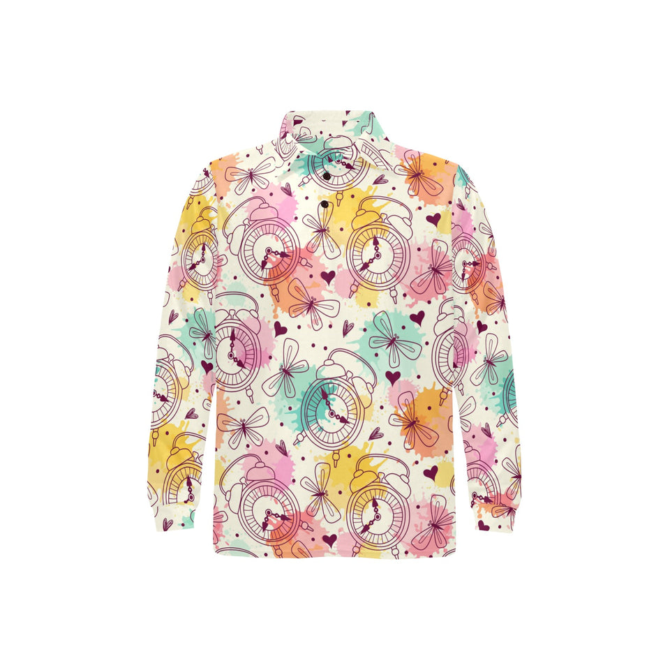 Clock butterfly pattern Men's Long Sleeve Polo Shirt