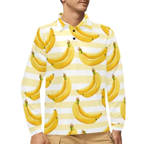Banana pattern blackground Men's Long Sleeve Polo Shirt
