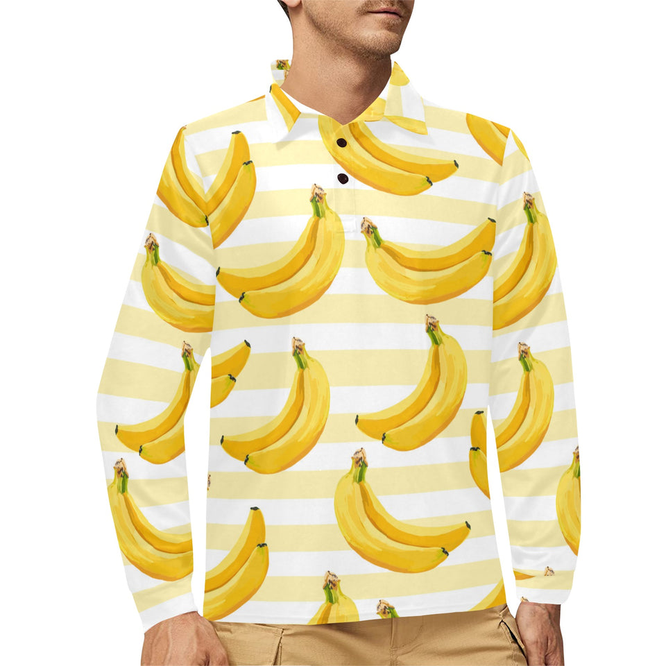 Banana pattern blackground Men's Long Sleeve Polo Shirt