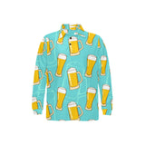 Beer pattern green background Men's Long Sleeve Polo Shirt
