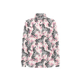 Zebra pink flower background Women's Long Sleeve Polo Shirt
