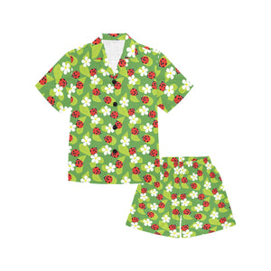 Ladybug Pattern Print Design 01 Kids' Boys' Girls' V-Neck Short Pajama Set