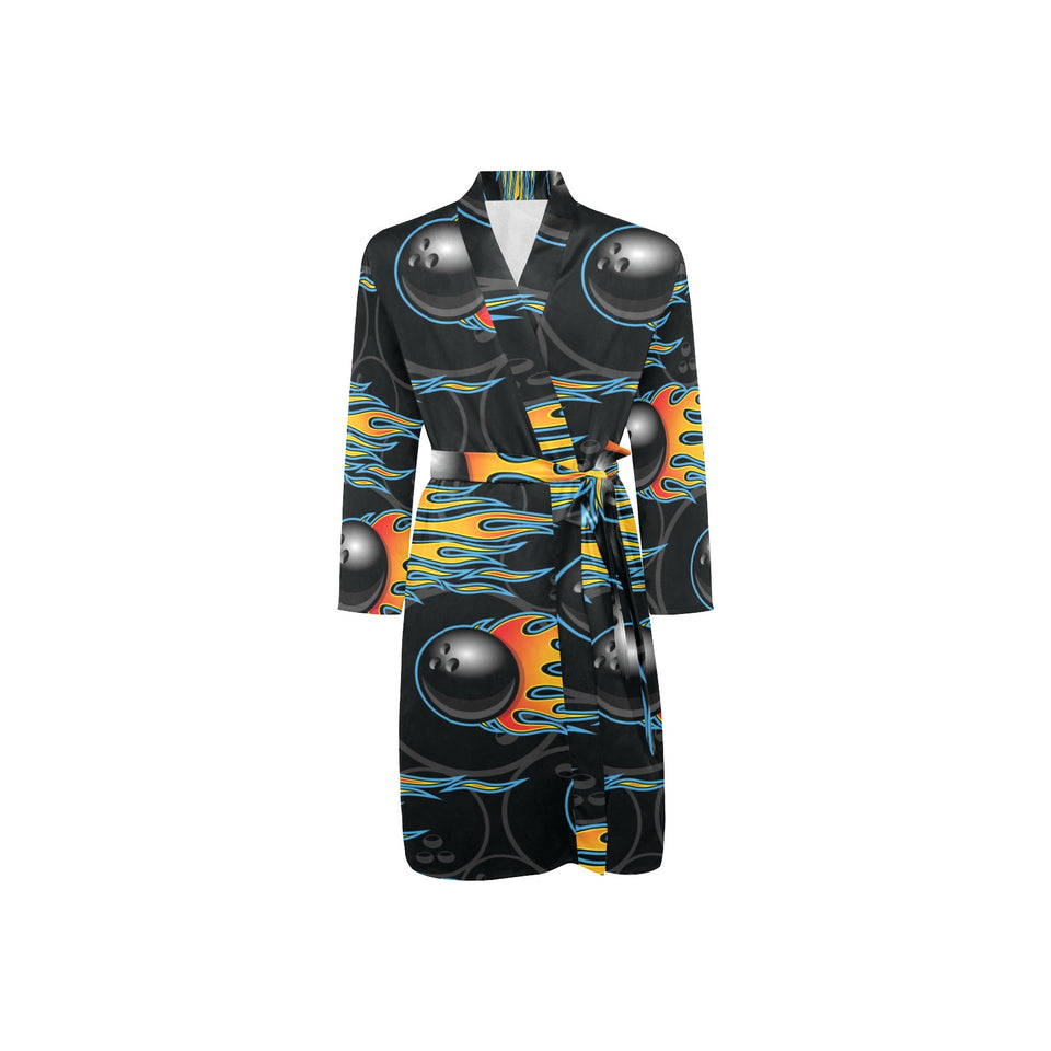 Bowling balls flame pattern Men's Long Sleeve Belted Night Robe