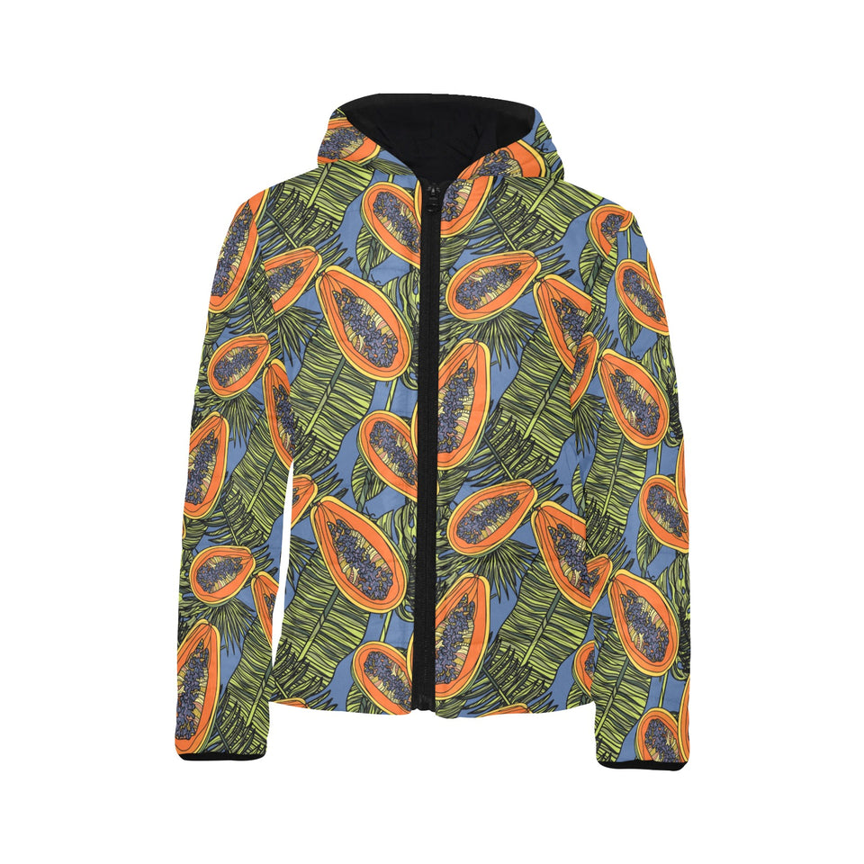 Colorful papaya tropical leaves Kids' Boys' Girls' Padded Hooded Jacket