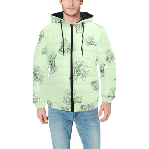 broccoli sketch pattern Men's Padded Hooded Jacket