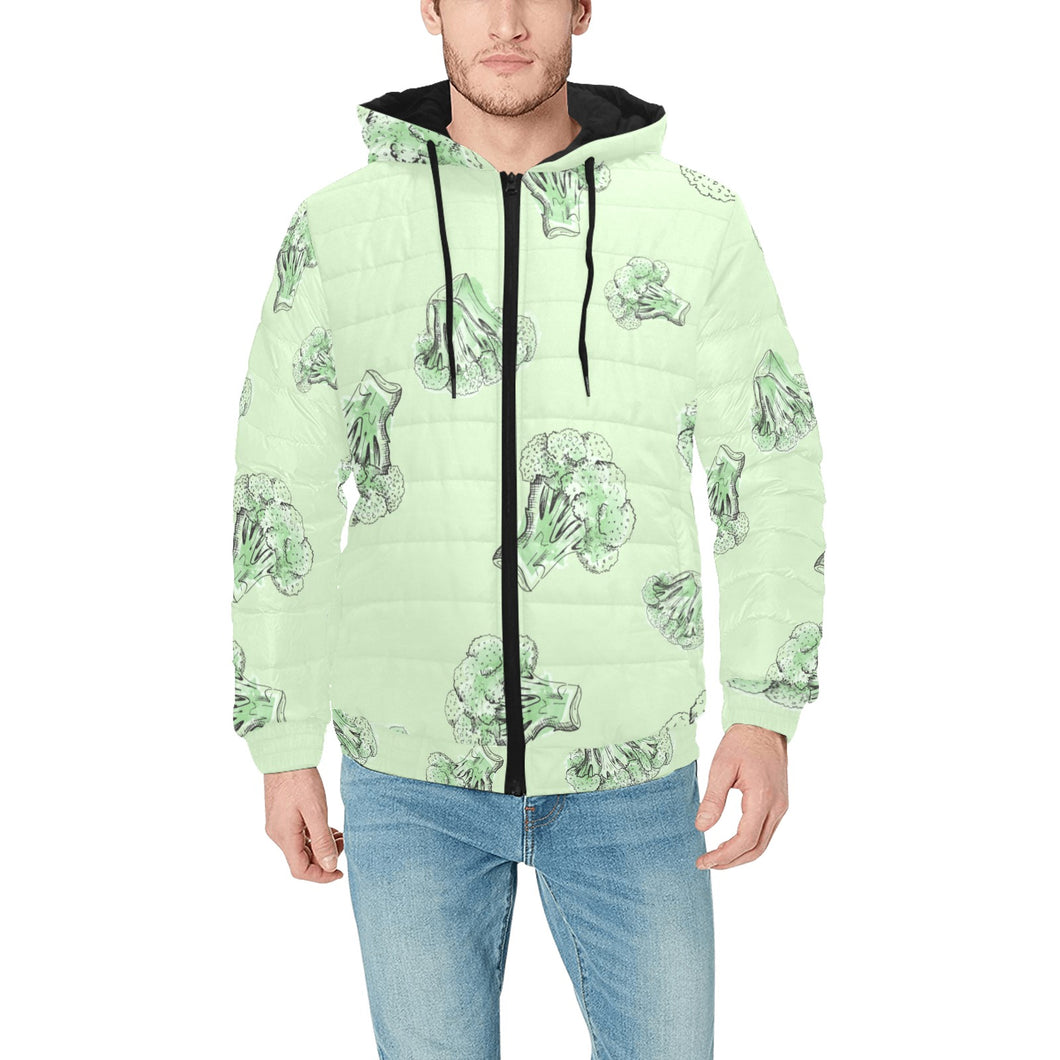 broccoli sketch pattern Men's Padded Hooded Jacket
