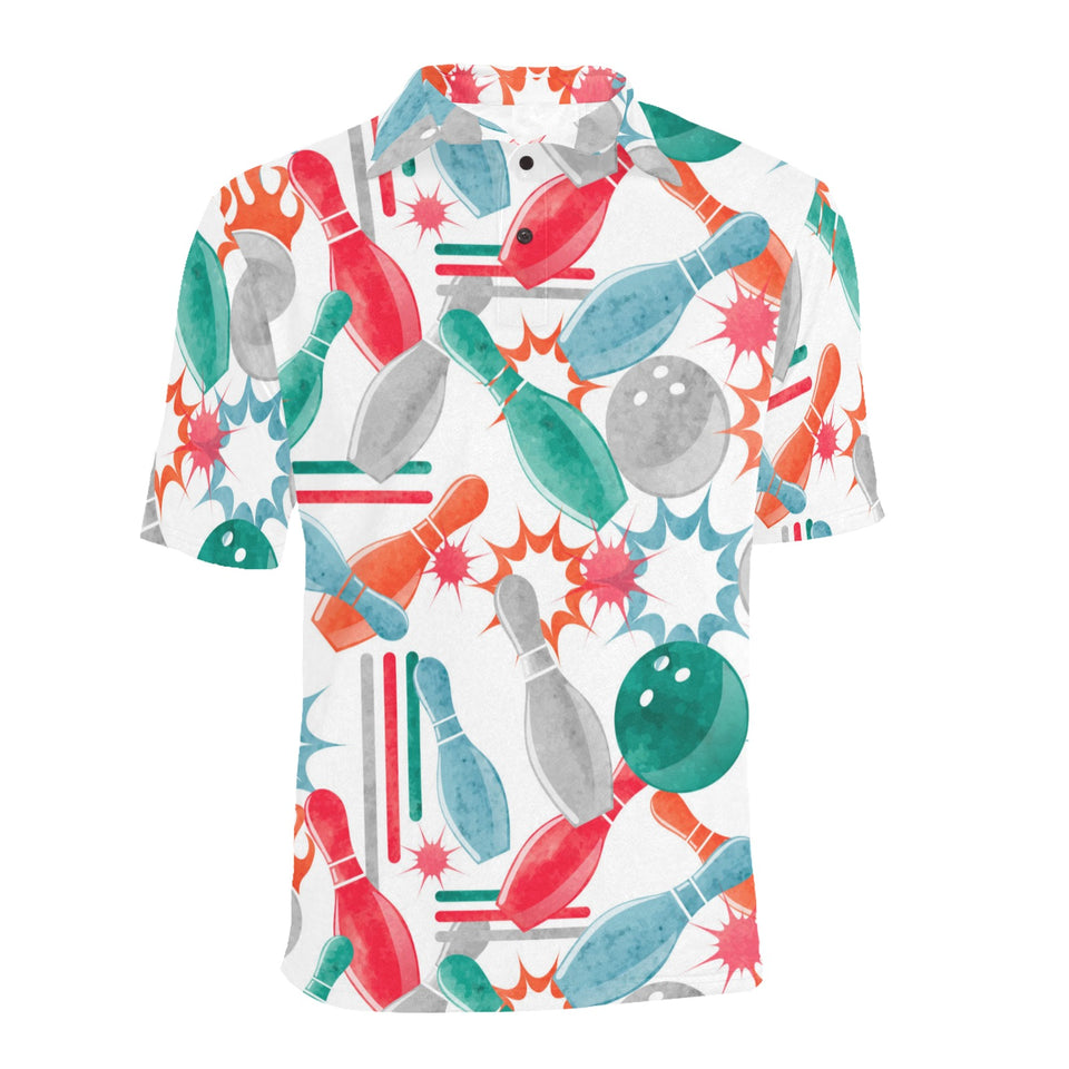 Watercolor bowling pattern Men's All Over Print Polo Shirt