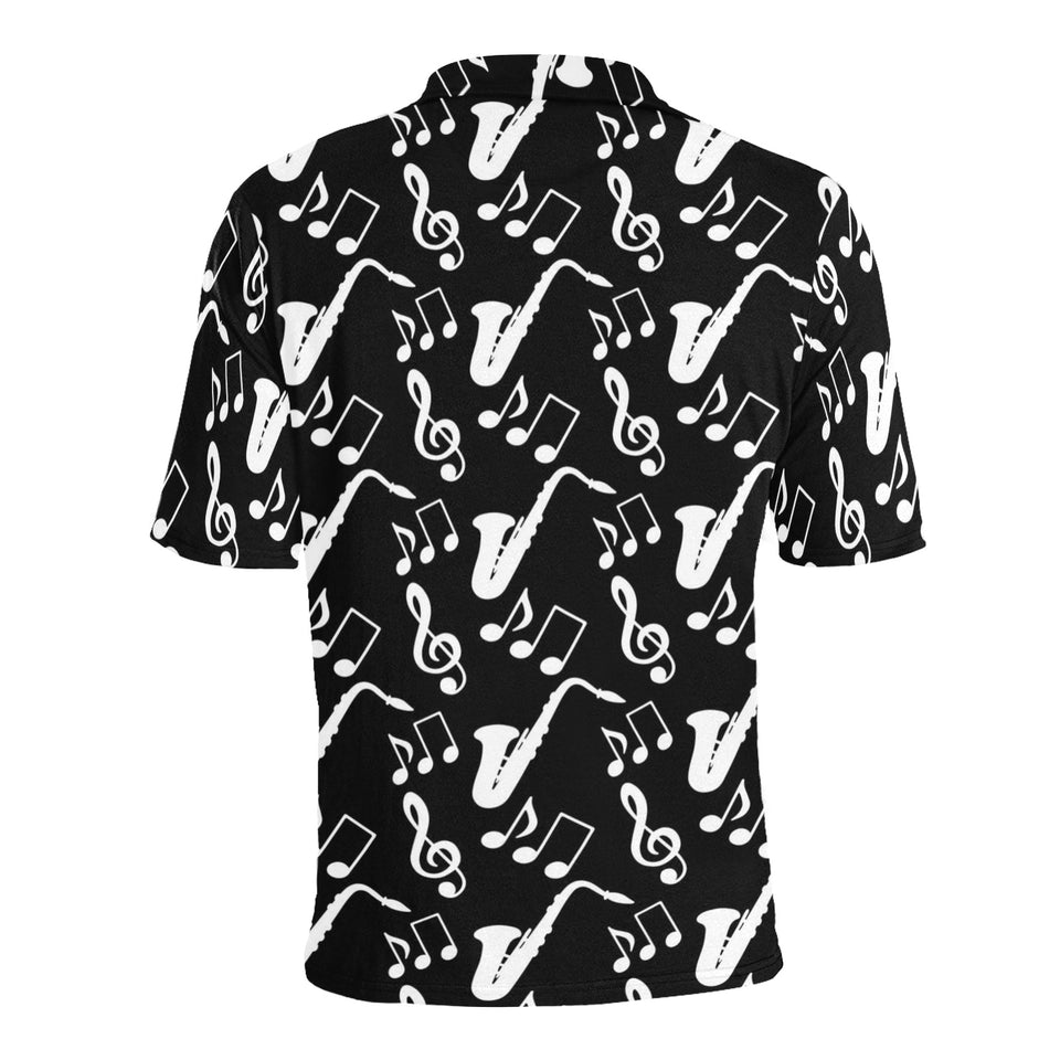 Saxophone music notes treble clef black white them Men's All Over Print Polo Shirt