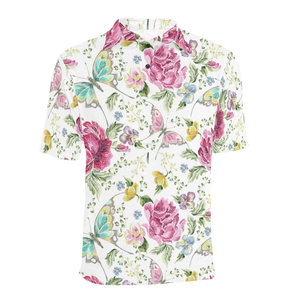 Hand drawn butterfly rose Men's All Over Print Polo Shirt