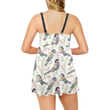 Pigeon Pattern Print Design 04 Chest Sexy Pleated Two Piece Swim Dress