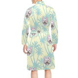 French bulldog hawaii blackground Men's Long Sleeve Belted Night Robe