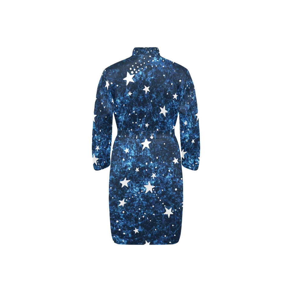 Night sky star pattern Men's Long Sleeve Belted Night Robe