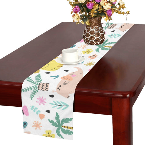 Cute elephants palm tree flower butterfly pattern Table Runner