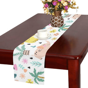 Cute elephants palm tree flower butterfly pattern Table Runner