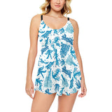 Coral Reef Pattern Print Design 01 Chest Sexy Pleated Two Piece Swim Dress