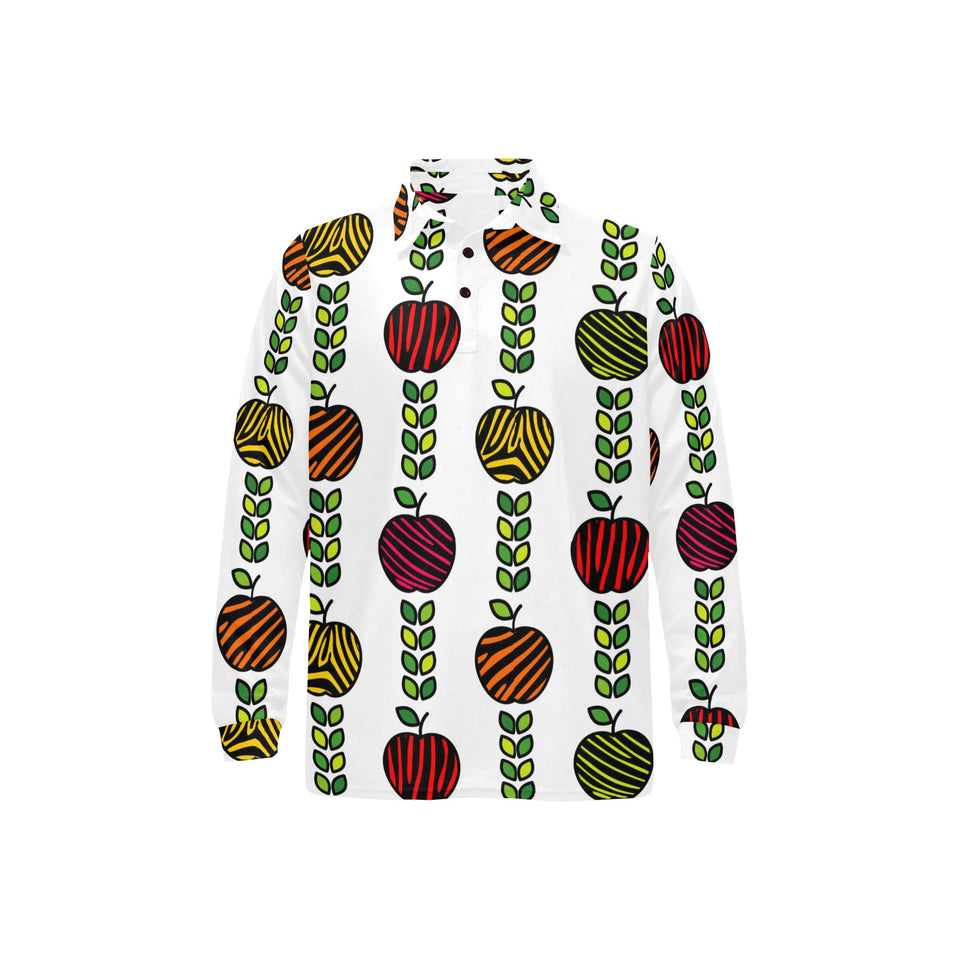 colorful apples leave zebra stripe Men's Long Sleeve Polo Shirt