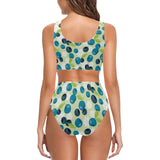 blueberry flower pattern Chest Bowknot High Waisted Bikini Swimsuit