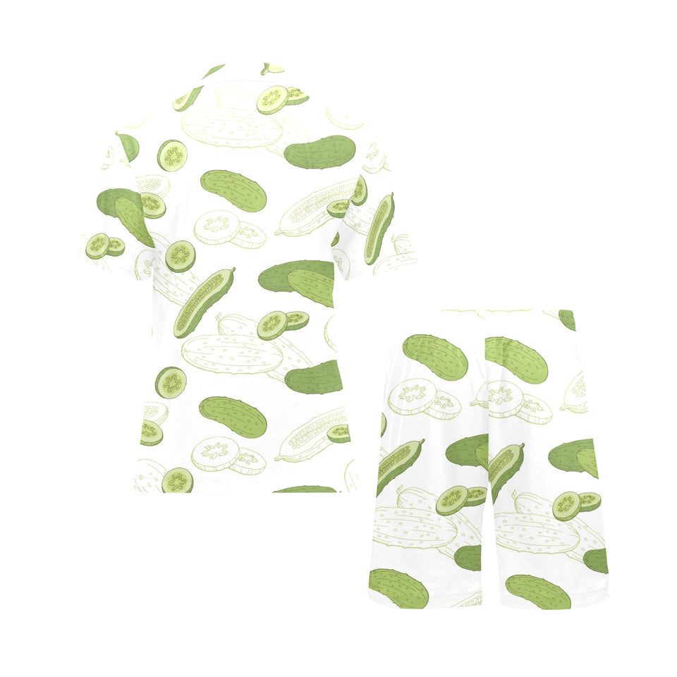 Cucumber sketch pattern Men's V-Neck Short Pajama Set