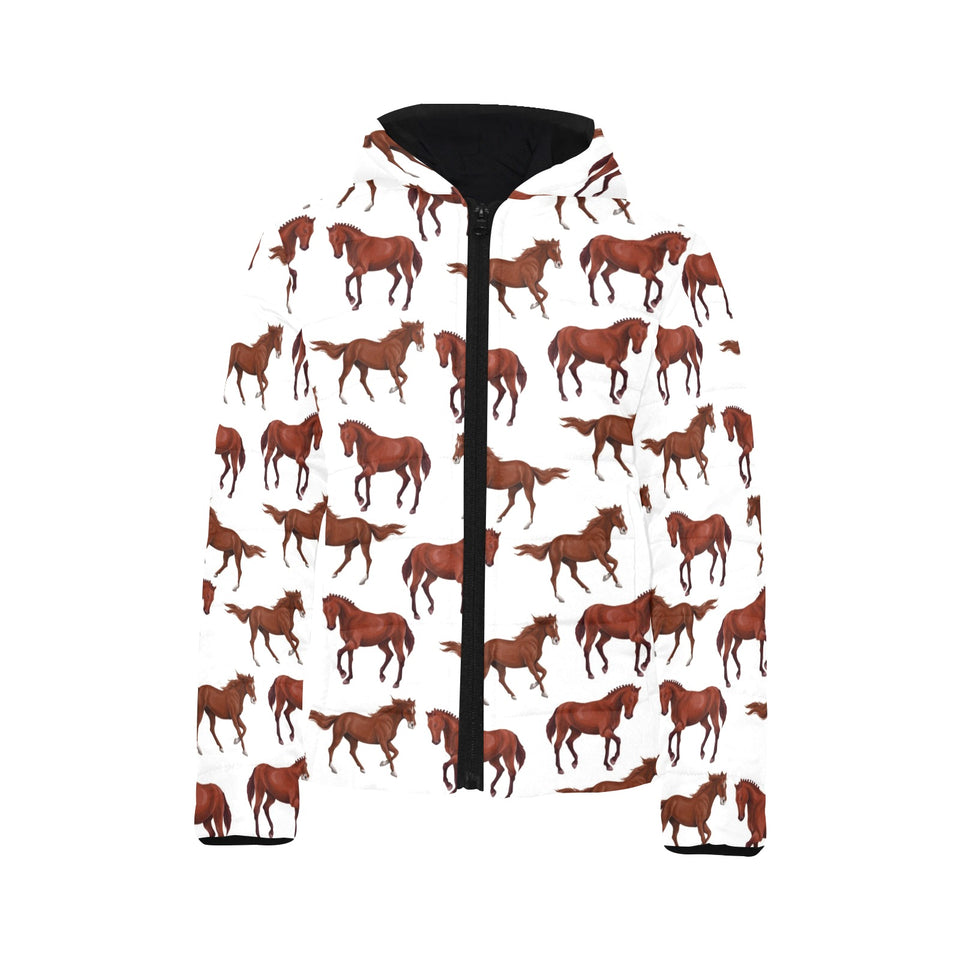 Horses running pattern background Kids' Boys' Girls' Padded Hooded Jacket