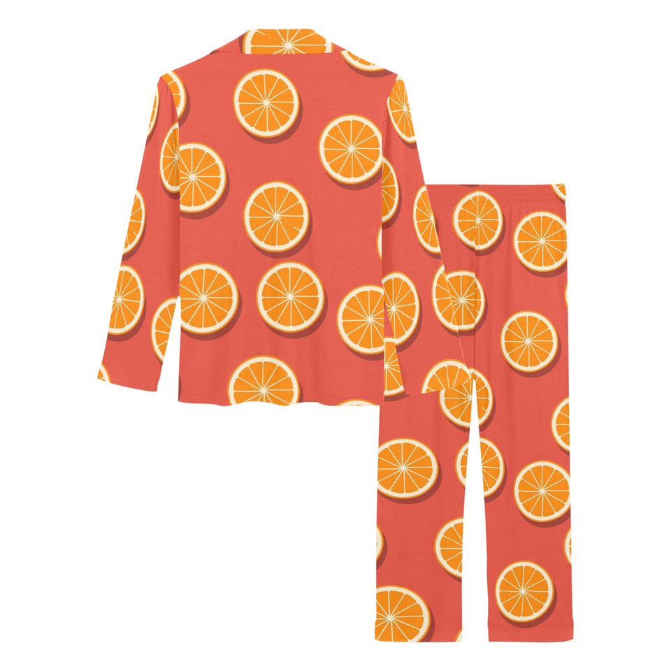 Oranges pattern red background Women's Long Pajama Set