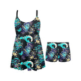 Dragon sea wave pattern Chest Sexy Pleated Two Piece Swim Dress