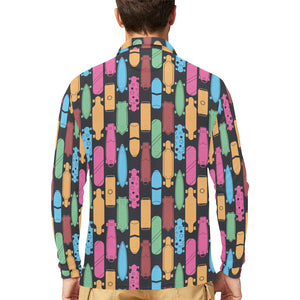 Skate Board Pattern Print Design 02 Men's Long Sleeve Polo Shirt