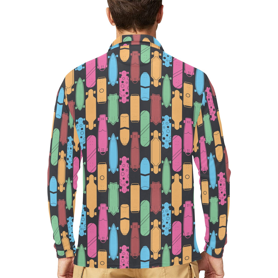 Skate Board Pattern Print Design 02 Men's Long Sleeve Polo Shirt