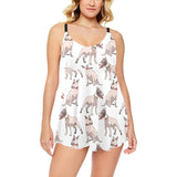 Bull Terrier Pattern Print Design 04 Chest Sexy Pleated Two Piece Swim Dress