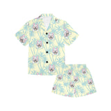 French bulldog hawaii blackground Kids' Boys' Girls' V-Neck Short Pajama Set