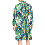 Colorful parrot exotic flower leaves Men's Long Sleeve Belted Night Robe