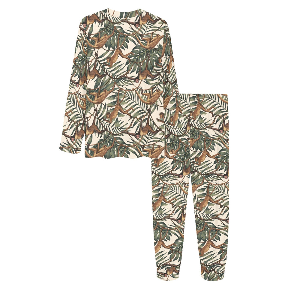 Monkey tropical leaves background Women's All Over Print Pajama Set