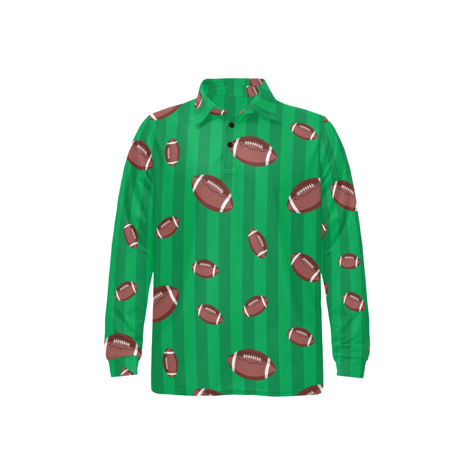 American football ball field background Men's Long Sleeve Polo Shirt